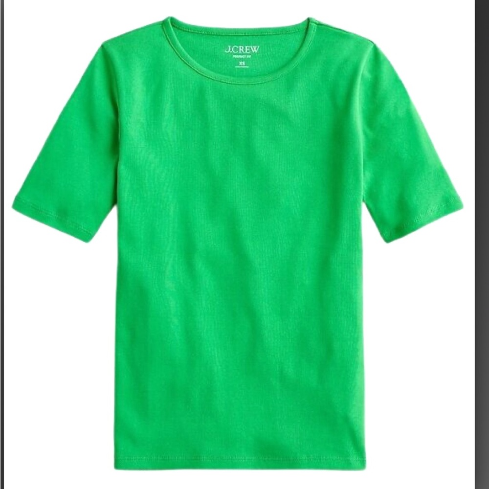 J. Crew Kelly Green Perfect Fit Elbow Length Short Sleeve Tee Slim Crew Neck